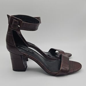 Lafayette 148 Enyd Brown Croc Embossed Leather Ankle Wrap Heeled Sandals 5.5